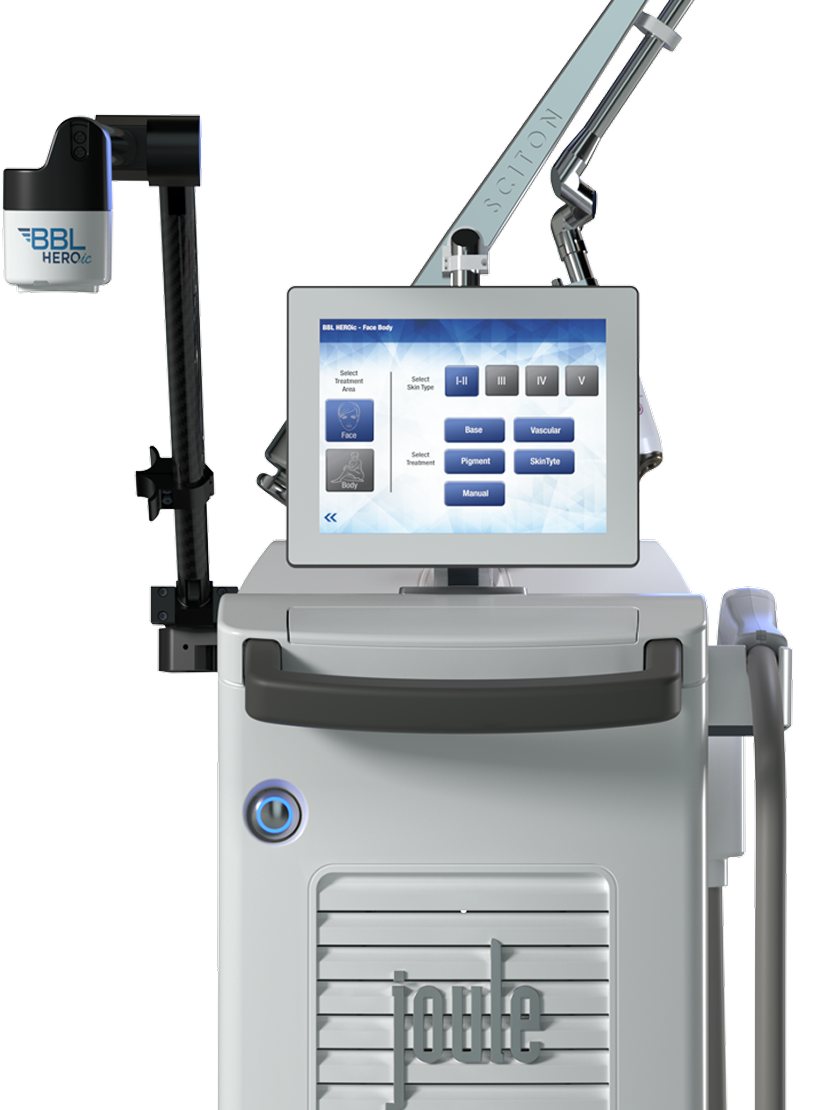 Sciton JOULE platform with the BBL HEROic handpiece on its articulated arm