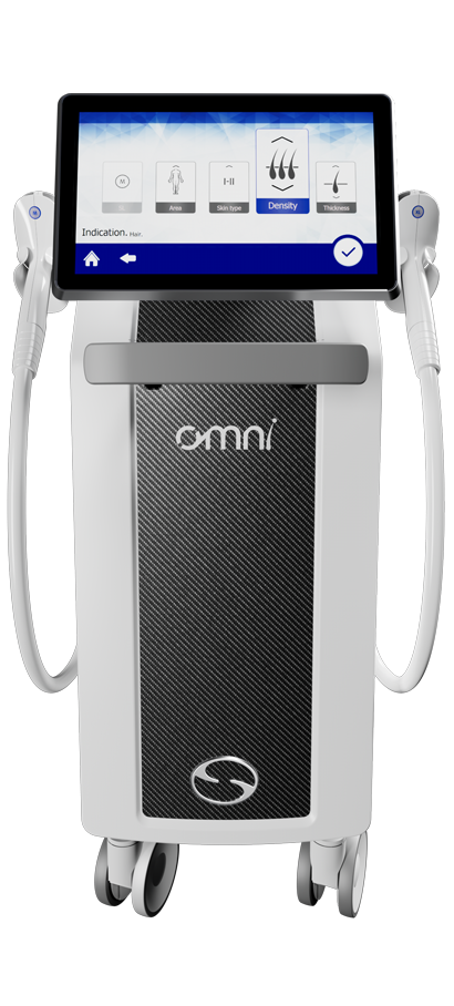The Sciton OMNI laser hair removal system with both handpieces on their holsters