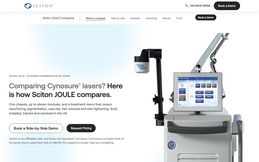 Preview of the C4 Cynosure comparison landing page