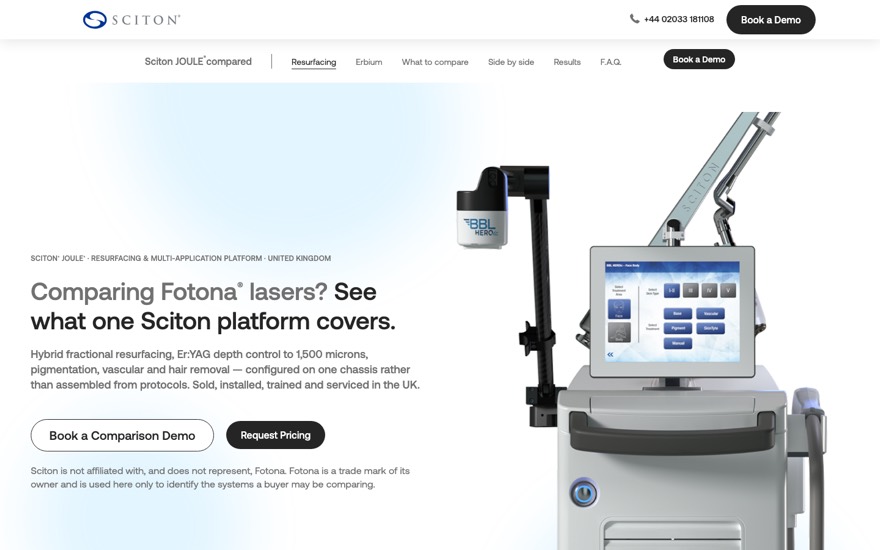 Preview of the C5 Fotona comparison landing page