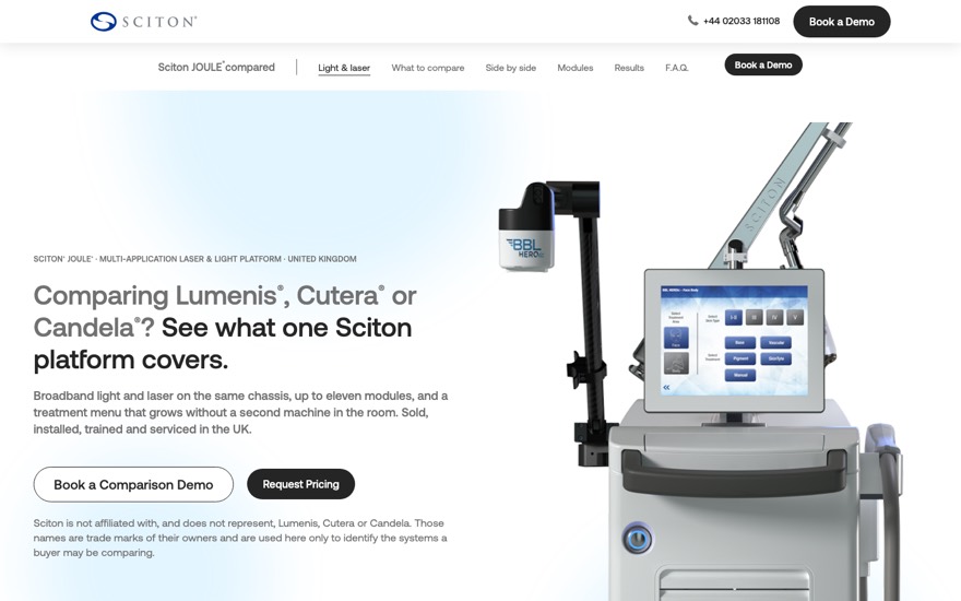Preview of the C6 Lumenis, Cutera and Candela comparison landing page